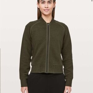 Lululemon On Repeat Bomber Jacket Dark Olive - Size 6 Athleisure Zip-Up